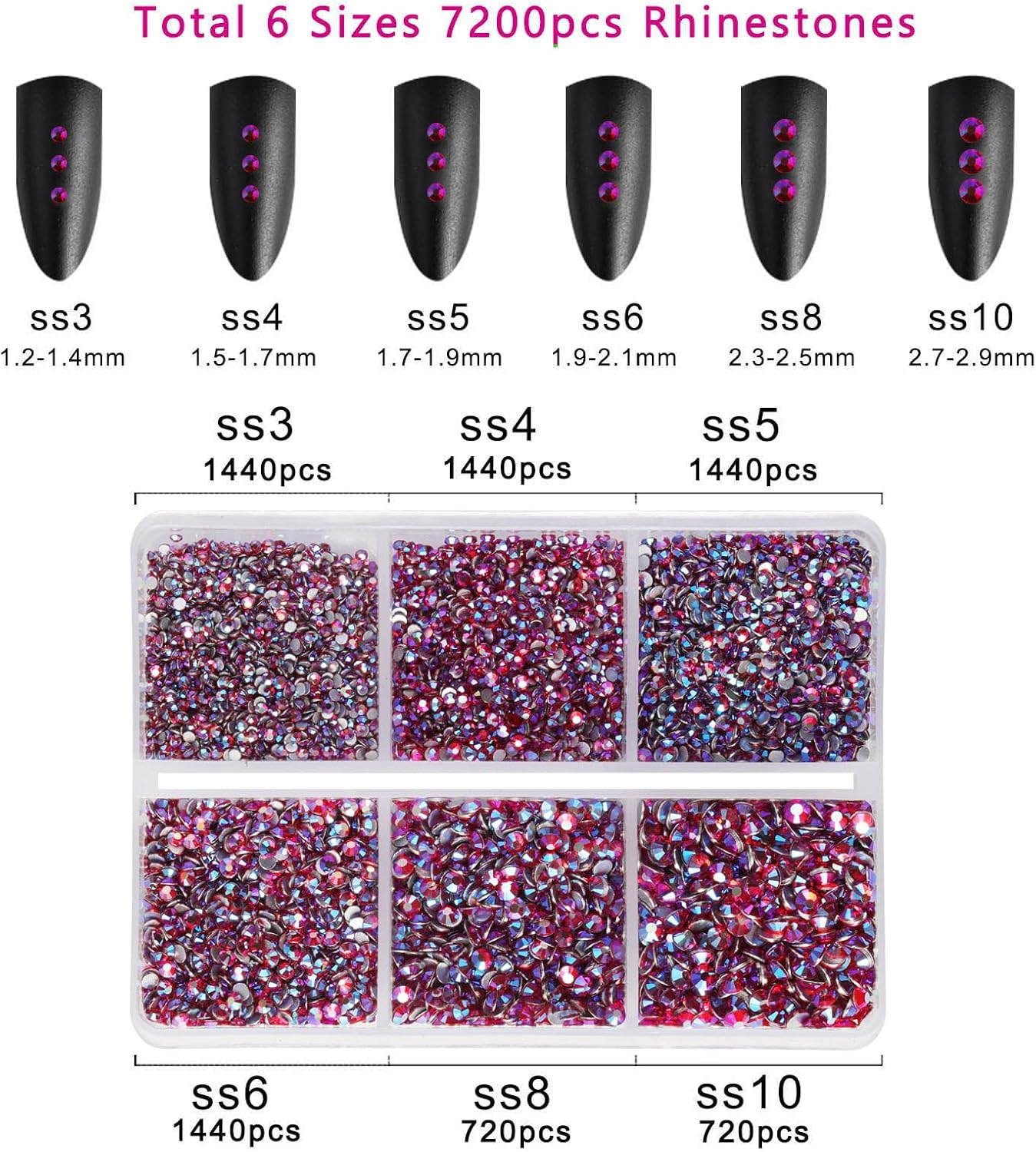 Beadsland 7200pcs Flatback Rhinestones, Light Red AB Rhinestone Nail Gems Round Crystal Rhinestones for Crafts,Mixed 6 Sizes with Wax Pencil Kit, SS3-SS10, Light Siam AB