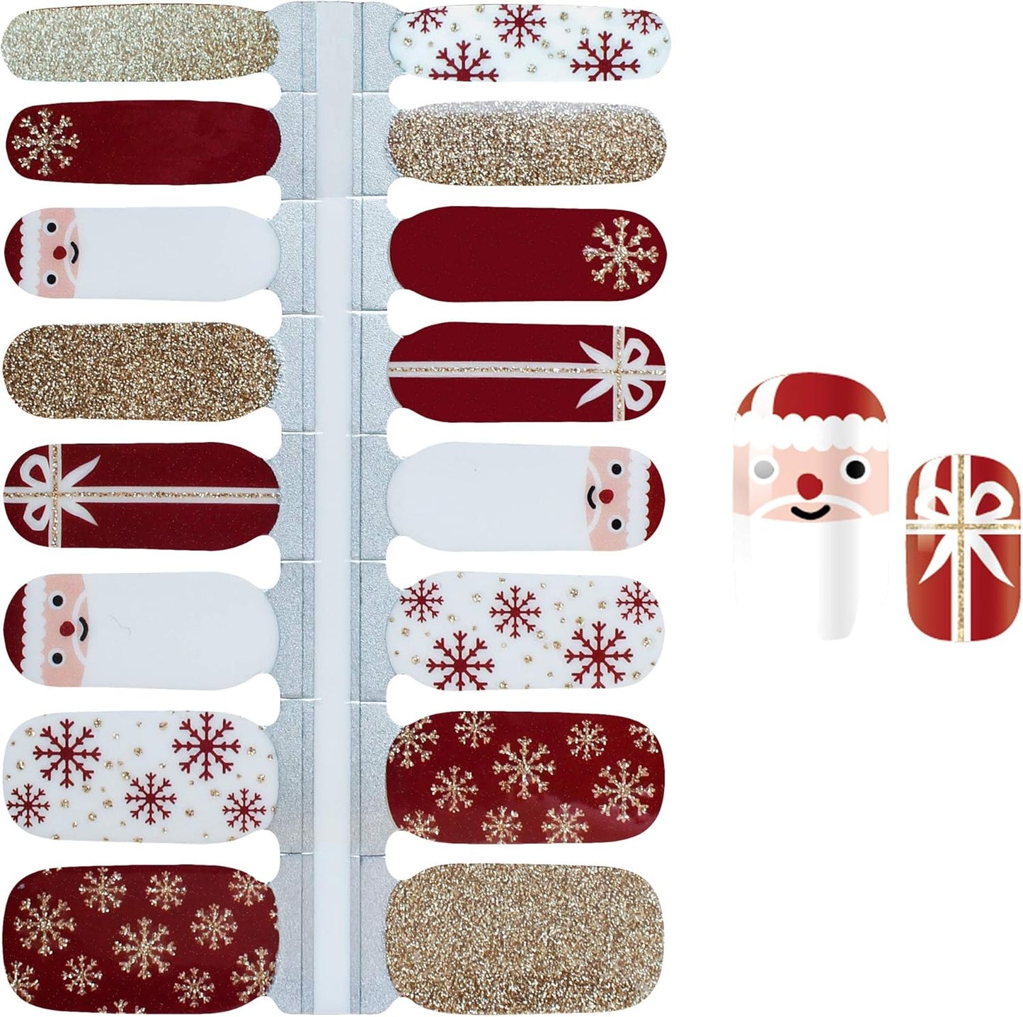 WOKOTO 5 Sheets Adhesive Nail Polish Stickers Strips Set with 1Pc Nail File, Holiday Winter Snow Flakes Nail Wraps Decals Tips Christmas Stickers Manicure Kit