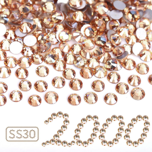 2000PCS Golden Shadow Rhinestones Bulk, Flat Back Crystal Glass Stone Round Gems,SS30, 6.4-6.6mm