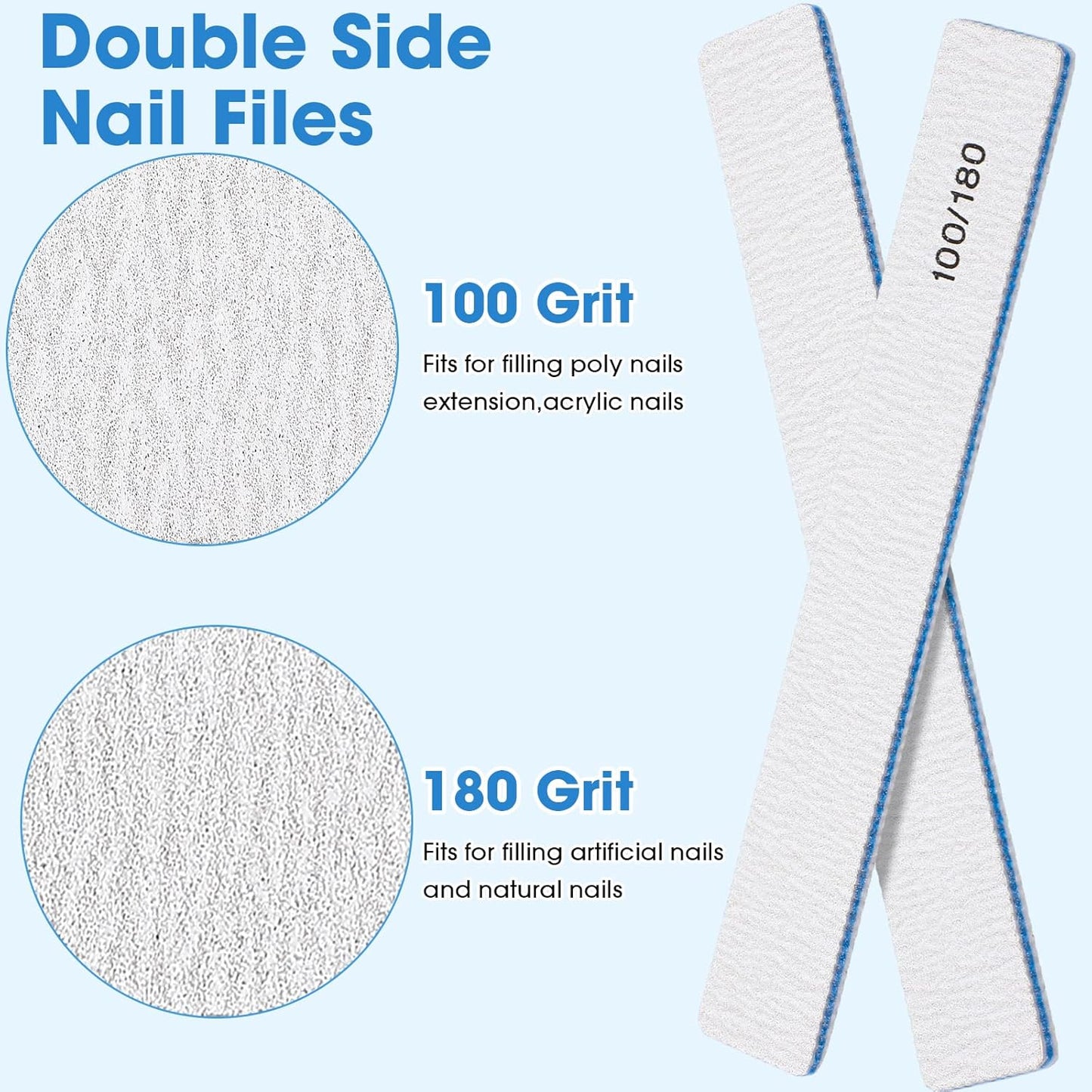 200 Pcs 100/180 Grit Nail Files, Reusable Nail File Double Sided Emery Boards for Acrylic and Gel Nails, Professional Fingernail File Manicure Tools for Filer Salon Pedicure Beauty(Rectangle)