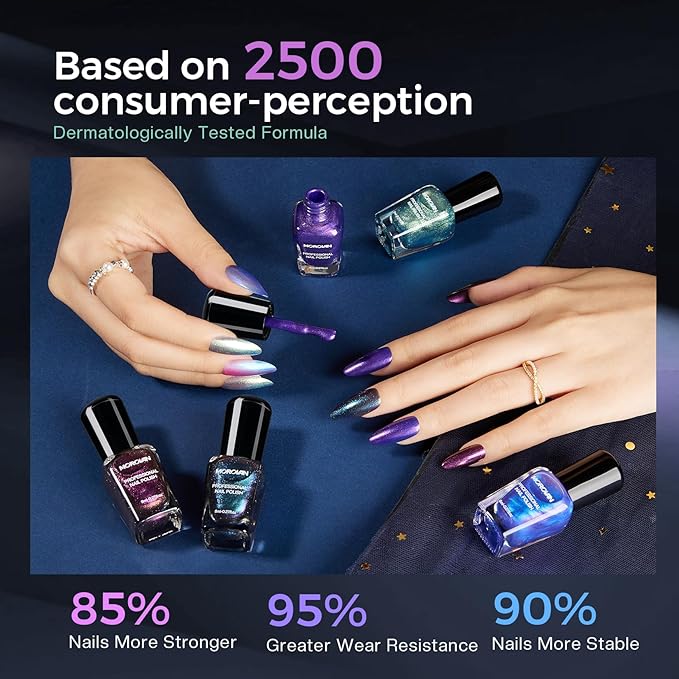Morovan Chameleon Nail Polish Set: 6 Colors Holographic Quick Dry Mini Nail Lacquer Kit Green Glitter Pink Blue Purple Gray Aurora Shimmer Fall DIY Nail Art Manicure Gift For Women Girls