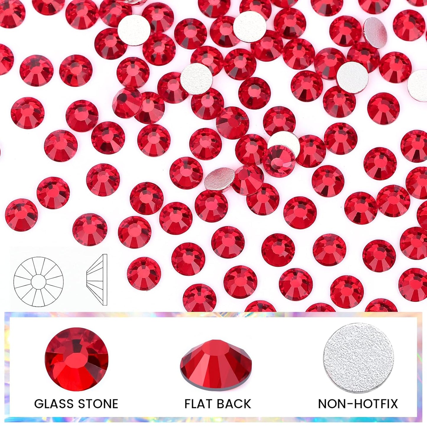 Novani Red Rhinestones, Flatback Loose Crystal Gemstones 288pcs Glass Rhinestones for Clothes Shoes Crafts Makeup Nail Art and DIY Decorations(SS30, Light Siam)