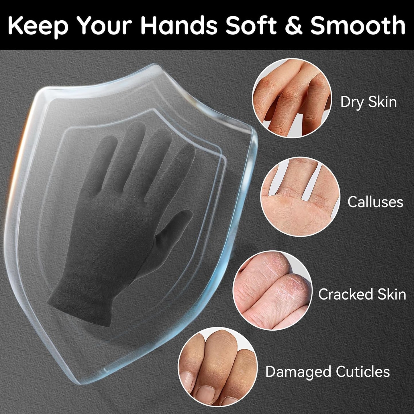 Segbeauty 12 Counts Elastic Hand Moisturizing Cotton Gloves Black for Dry Hands Overnight, 6 Pairs Lotion Sleep Gloves Cotton Glove Liners with Elastic Band, Driving Working Sleeping Glove At Home Spa