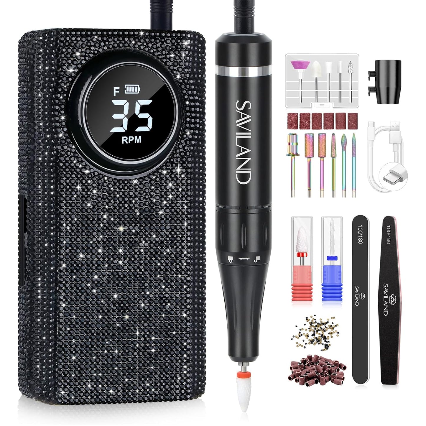 SAVILAND Professional Electric Nail Drill for Acrylic Nails : 35000RPM 2025 Portable Nail File Faster Removal Acrylic Nails & Large Battery Capacity for Nail Art, Pedicure Manicure Home Nail Salon
