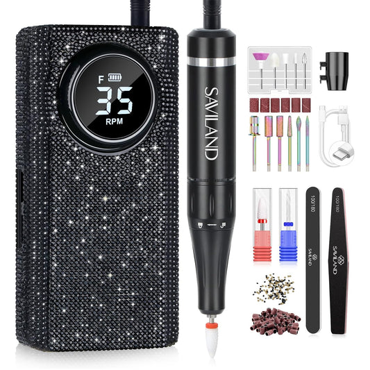 SAVILAND Professional Electric Nail Drill for Acrylic Nails : 35000RPM 2025 Portable Nail File Faster Removal Acrylic Nails & Large Battery Capacity for Nail Art, Pedicure Manicure Home Nail Salon