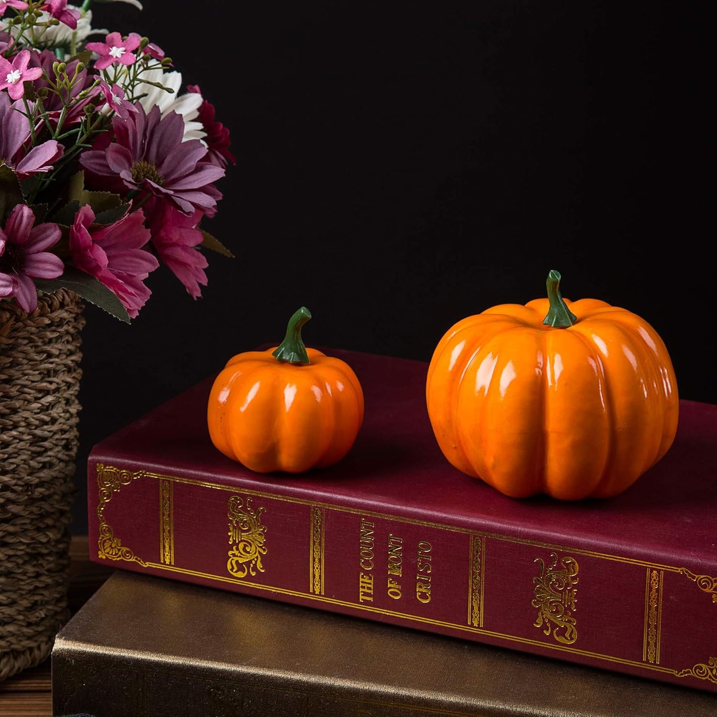 Ogrmar 12 Pack Artificial Assorted Pumpkins, Mini Fake Pumpkins Artificial Vegetables for Halloween,Harvest Thanksgiving Party Decor(Orange)