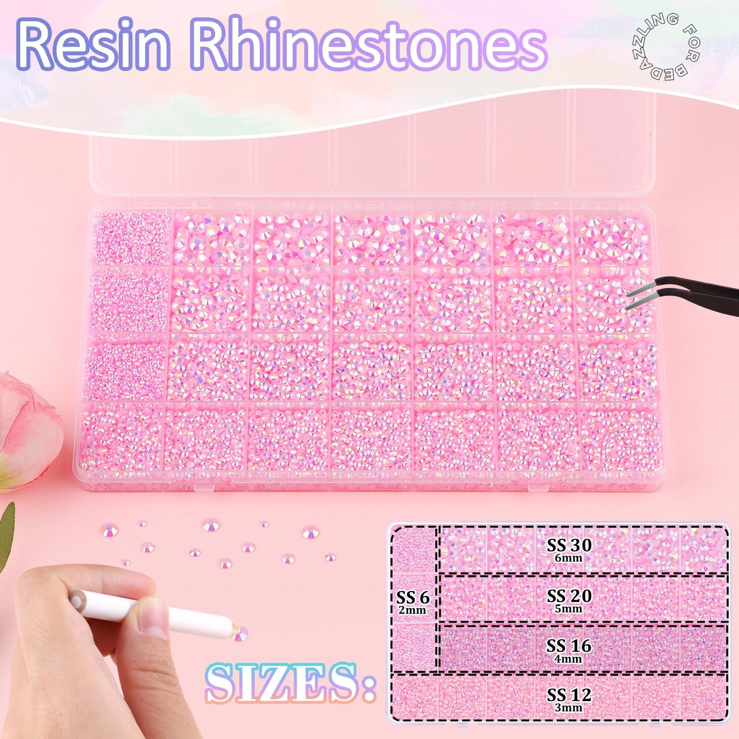 30000Pcs Resin Rhinestones for Bedazzling with B7000 Jewelry Glue, Light Pink AB Flatback Gems Rhinestones for Crafting, Clothing Tumblers Mugs Shoes Fabric Decor Nail Art