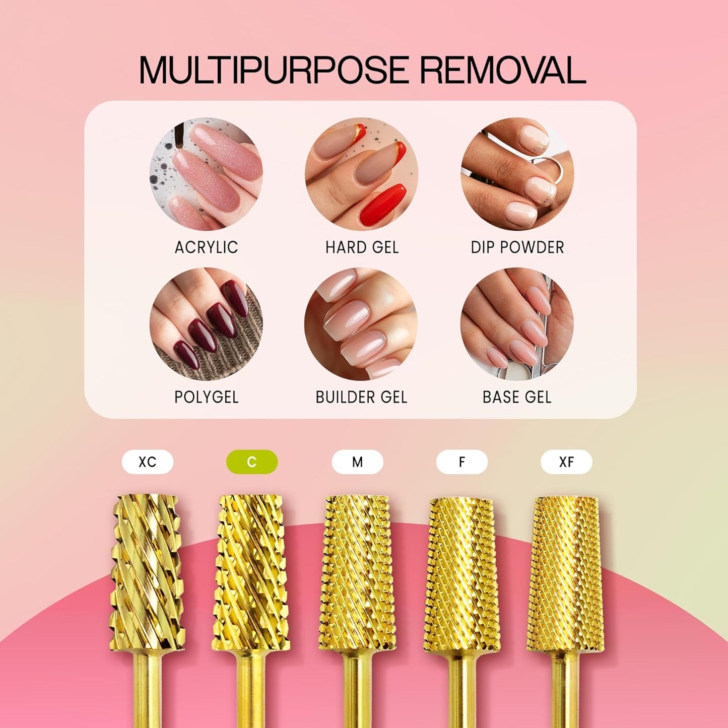 Premium Pana 3/32" Tapered Barrel Carbide Nail Bit -For Electric Dremel Drill Machine, Nail Art Design, Manicure, Pedicure, Nail File, Cuticle Clean etc. (Coarse Grit- Gold)