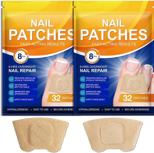 2Pack Toenail Treatment Extra Strength - 64 Pcs Nail Patches, 8-Hrs Overnight Nail Repair, Safe for Sensitive Skin, Easy to Apply