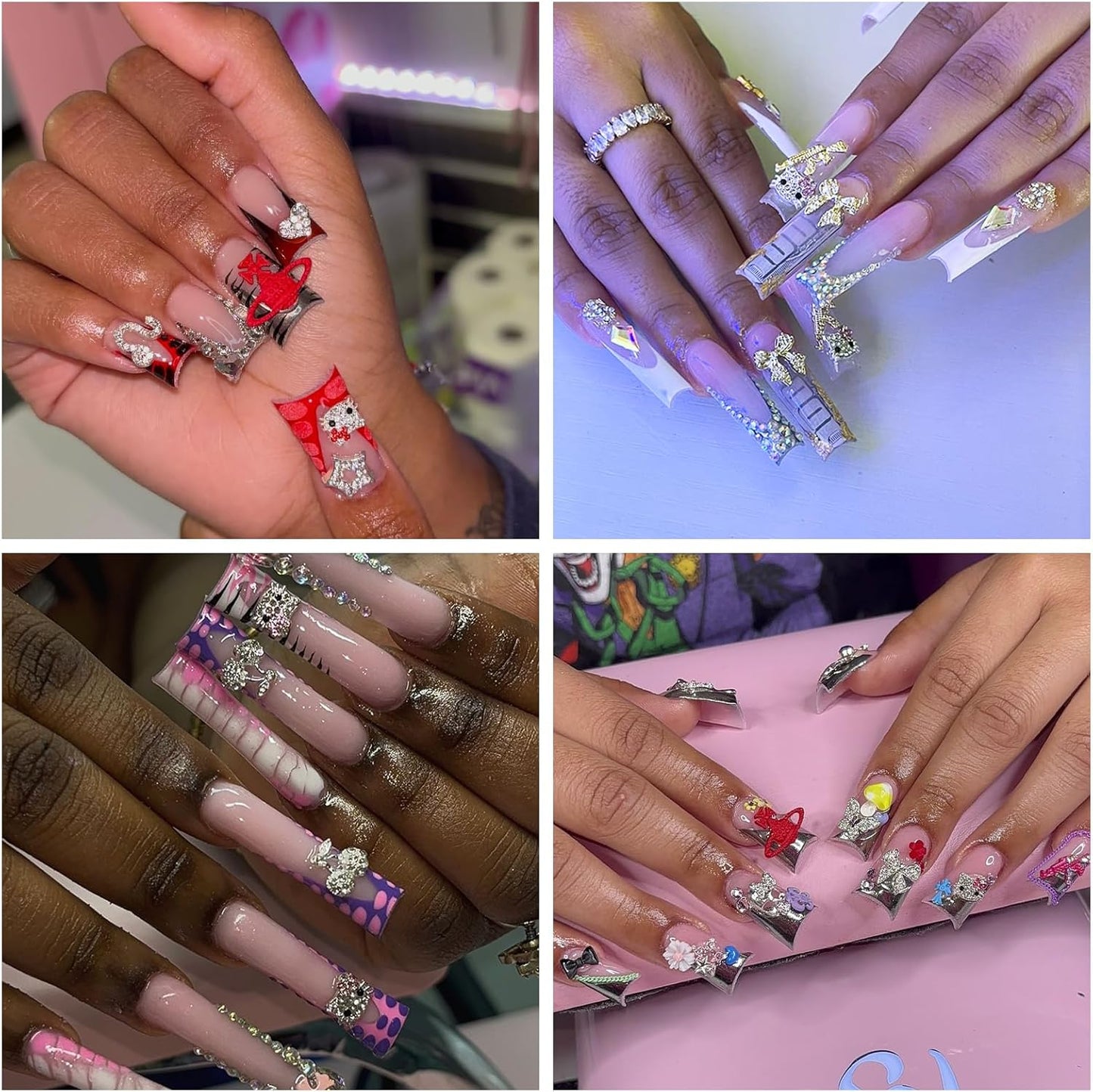 170PCS Nail Charms for Acrylic Nails,Silver Nail Jewels Cat Bow Planet Gun Maple Leaves Cherries Dollar Sign Hearts Star Candy Nail Accessories for Nail Art Supplies Manicure Craft DIY