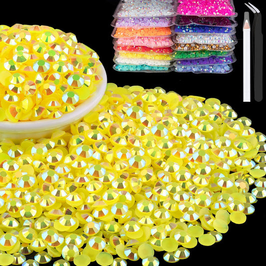 8000pcs 3mm Resin Rhinestones Bulk, Lemon Yellow AB Flatback Round Jelly Rhinestones Bedazzling Non Hotfix Crystal Gems Large Quantity Wholesale for DIY Crafts Clothes Tumblers Face Makeup Manicure