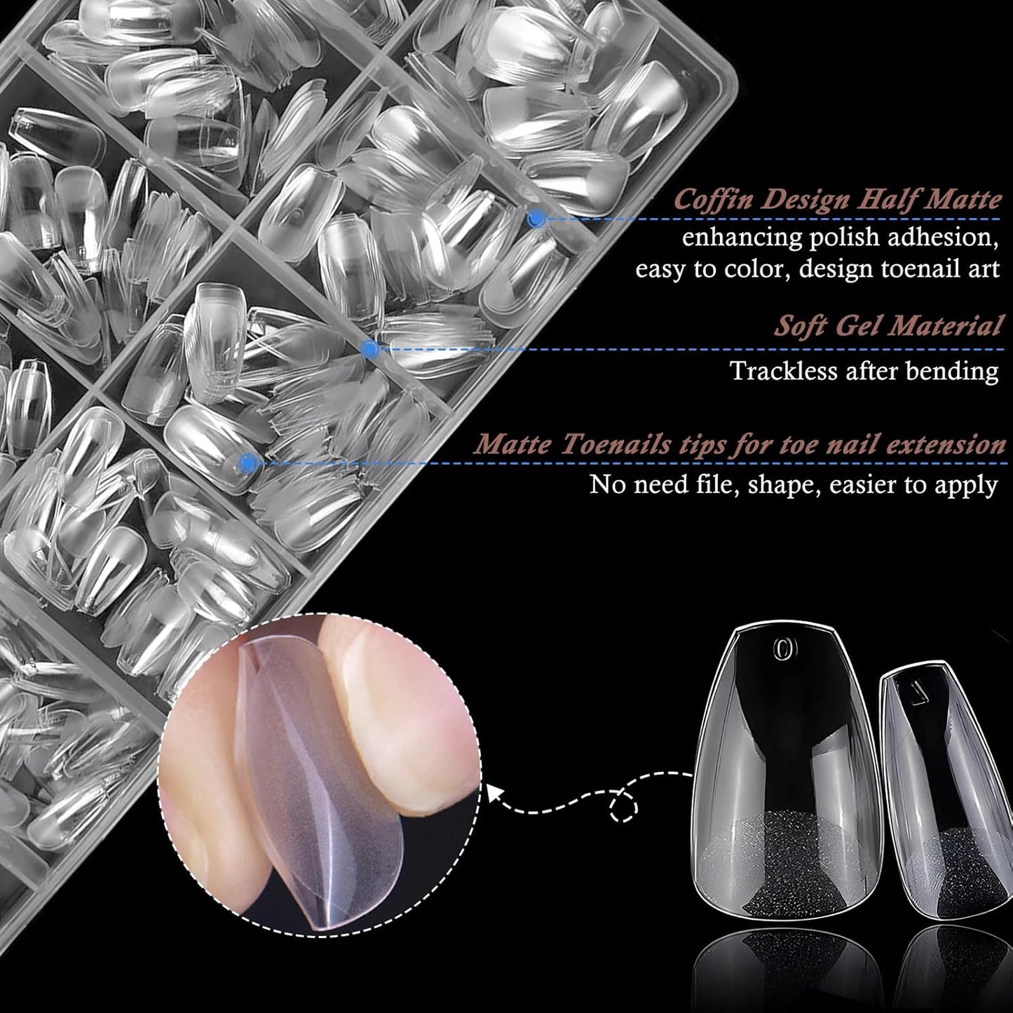 AddFavor Coffin Nail Tips Short Fake Nails, 600pcs Soft Gel Nail Tips Coffin Full Cover Clear Press on Gel Nails False Acrylic Nails Tip for Nail Extensions, 12 Sizes Artificial Fingernails False Tips