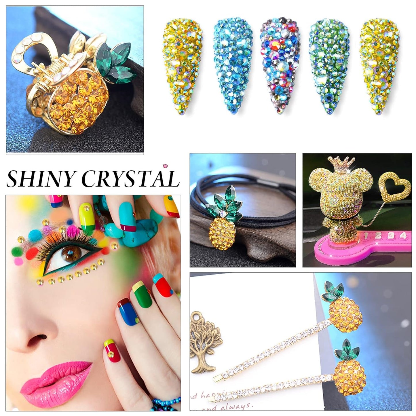Novani Rhinestones 3000Pcs Flatback Crystal Round Loose Gemstones Glass Rhinestones for Crafts Makeup Nail Art Clothes Shoes DIY Decorations(SS6, 1.9-2.0mm,MetalSunlight)