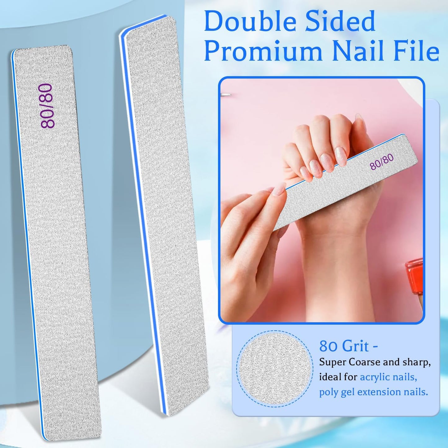 BLESWIN Nail Files 80/80, 25Count 80 Grit Acrylic Nail Files for Artificial Nails, Reusable Double Sided Buffering Files Emery Board for Nails Jumbo Zebra Nail File