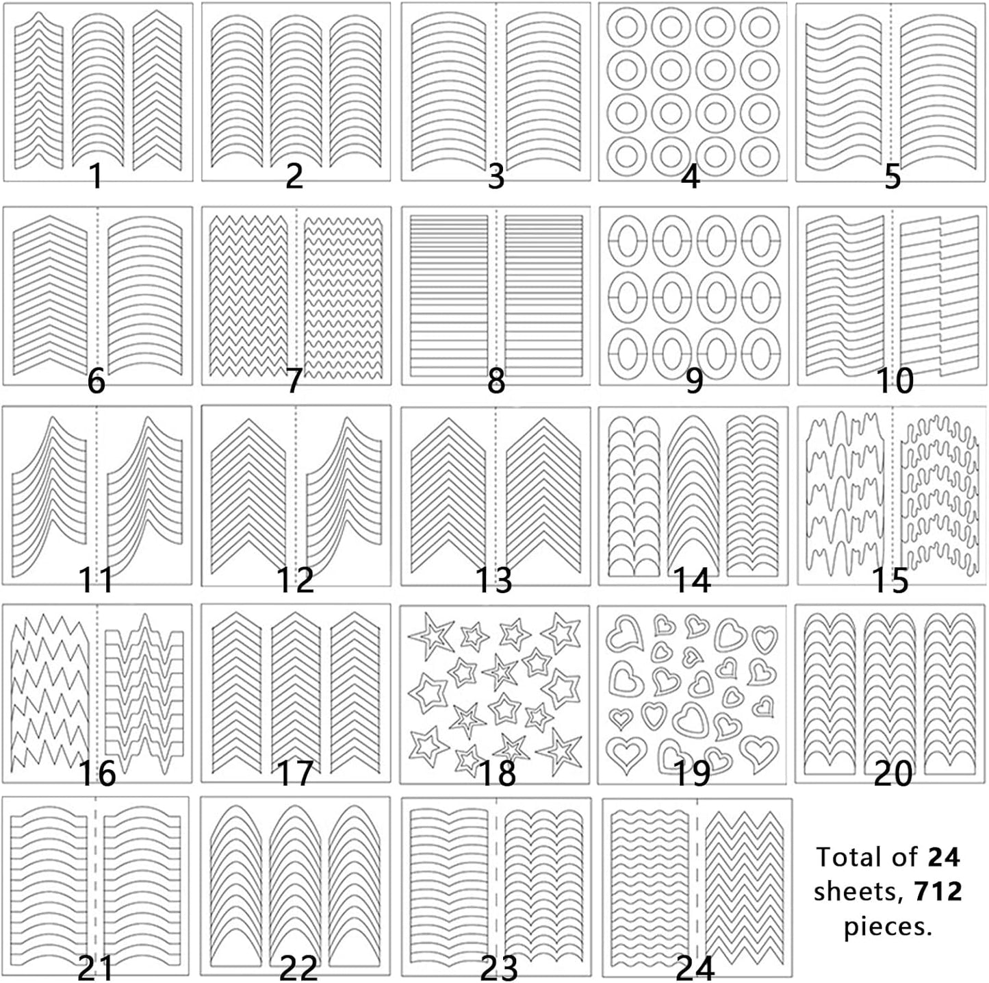 24 Sheets 712 Pieces French Manicure Nail Art Stickers, 32 Designs Self-Adhesive Nail Tips Guides for DIY Decoration Stencil Tools French tip Guides kit (24 Sheets 32 Designs) US291 (24)