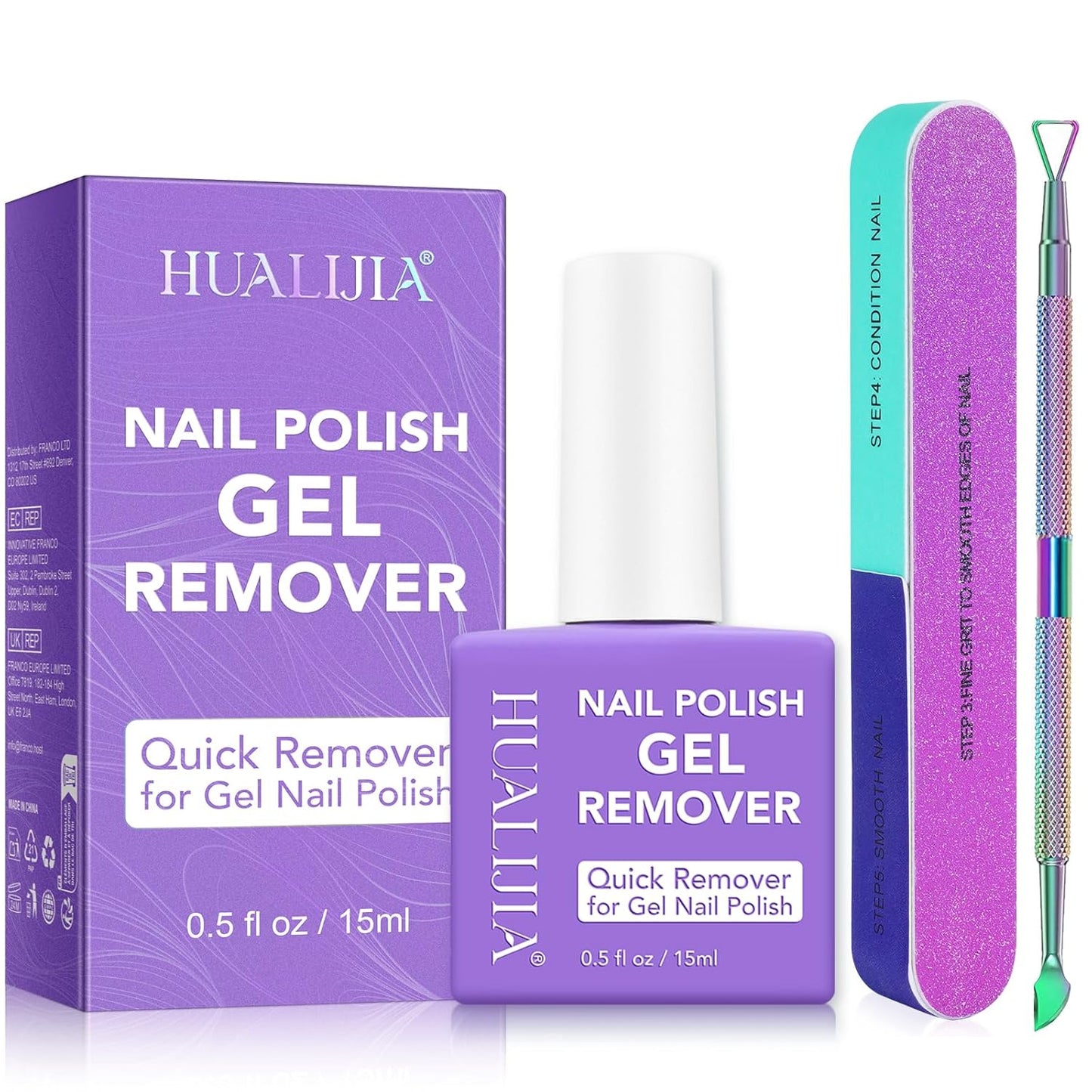 Gel Nail Polish Remover Kit, Gel Polish Remover for Nails - Quickily and Easily Removes Gel Nail Polish at Home in 2-5 Mins - No Need for Foil, Soaking or Wrapping,15ml