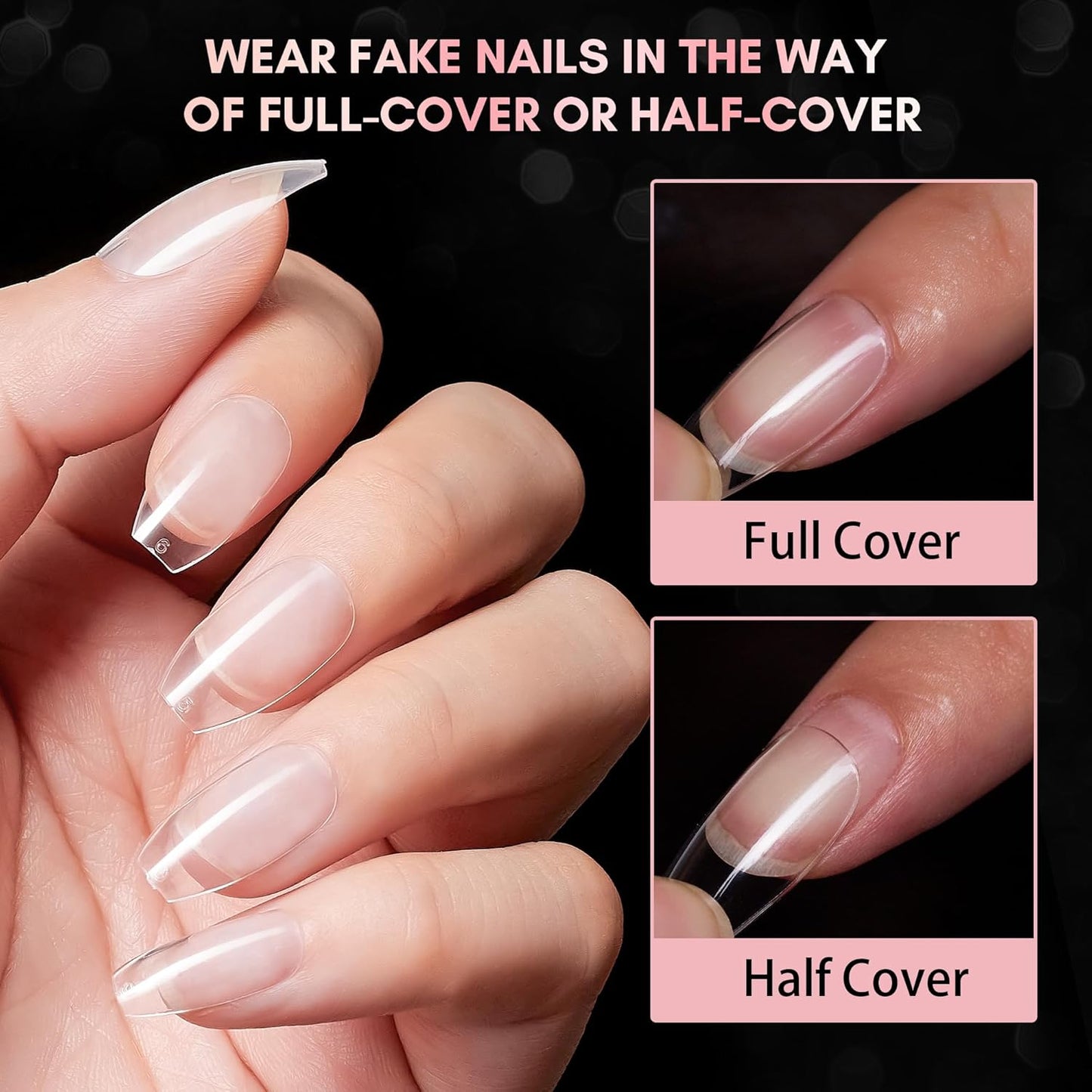 Makartt Short Coffin Nail Tips: 500pcs Clear Press on Full Cover Fake Ballerina Nails Tip Extension 10 Sizes Long Lasting Soak Off False Acrylic Kit for Home & Salon Use