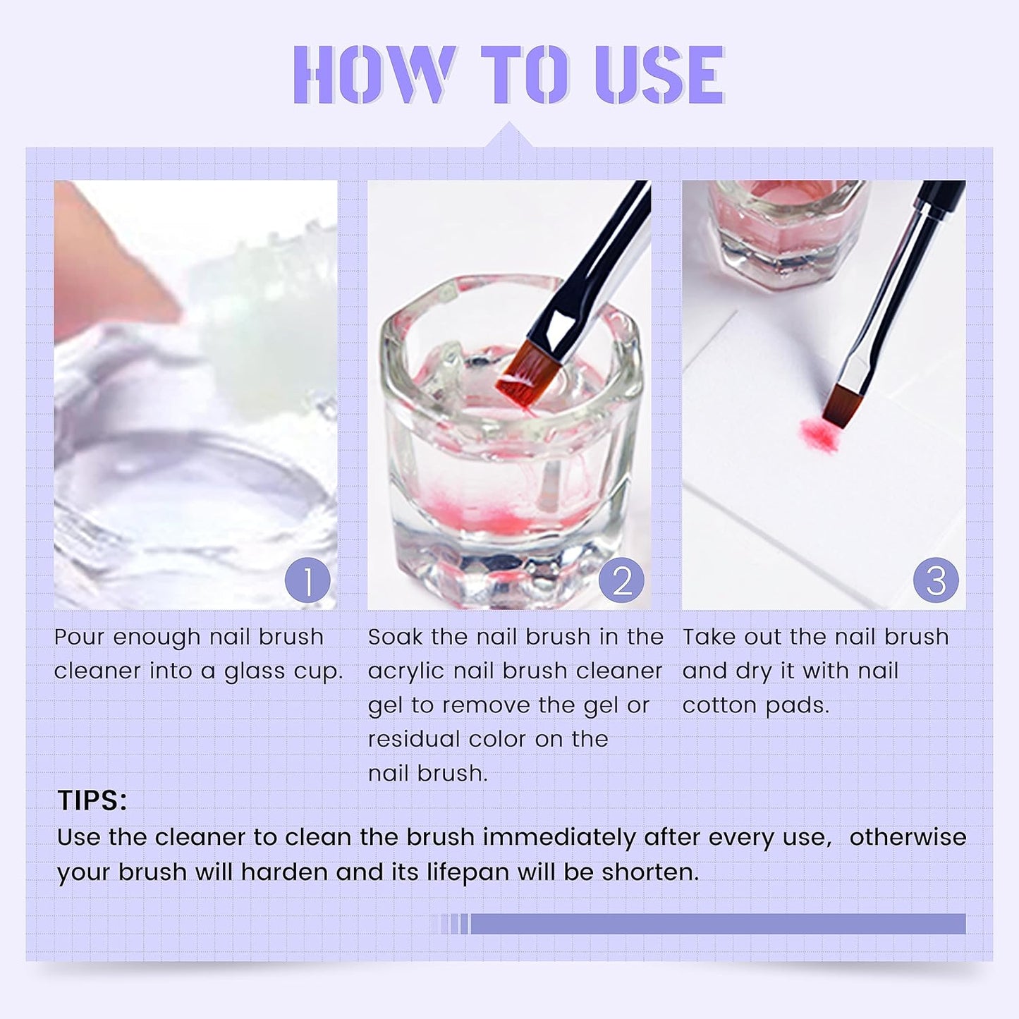 Nail Brush Cleaner Gel Restorer Solution Acrylic Nail Brush Cleaner Gel Quickly Clean for Acrylic Nail Brushes,Glitter Gel Nail polish Brushes,Builder Hard Gel Brush (120ML)