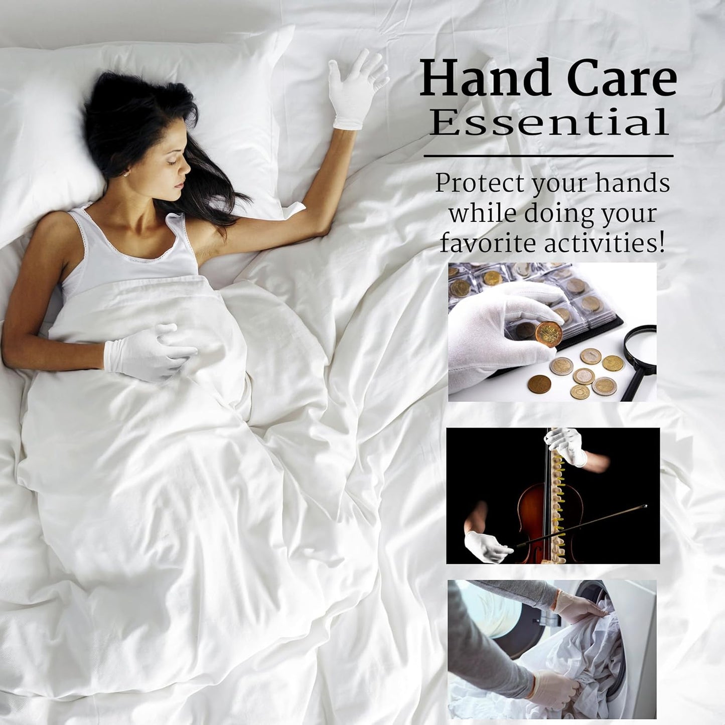 12 Pairs White Cotton Gloves Soft Eczema Moving Sensitive Dry Hands Moisturizing Bulk Pack (One Size, 12, Count)