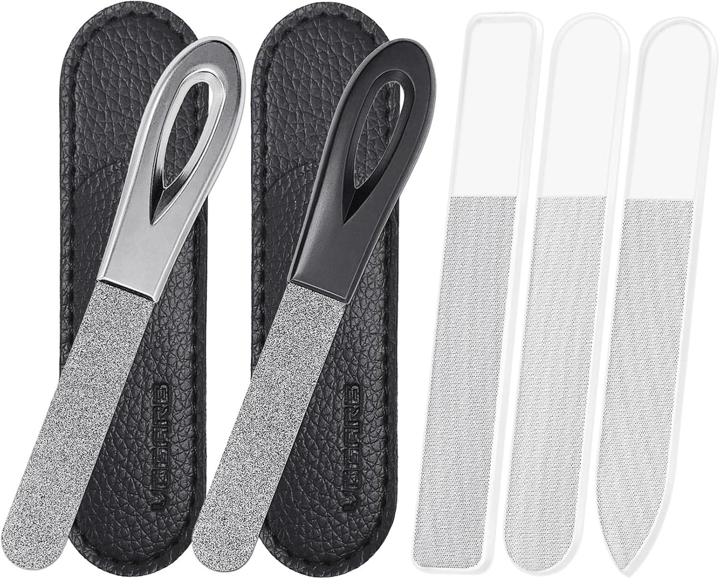 Toenail File for Thick Toenails, 3.6 Inch Stainless Steel Diamond Metal Finger Nail Files for Men and Women, Comes with Glass Polisher Set