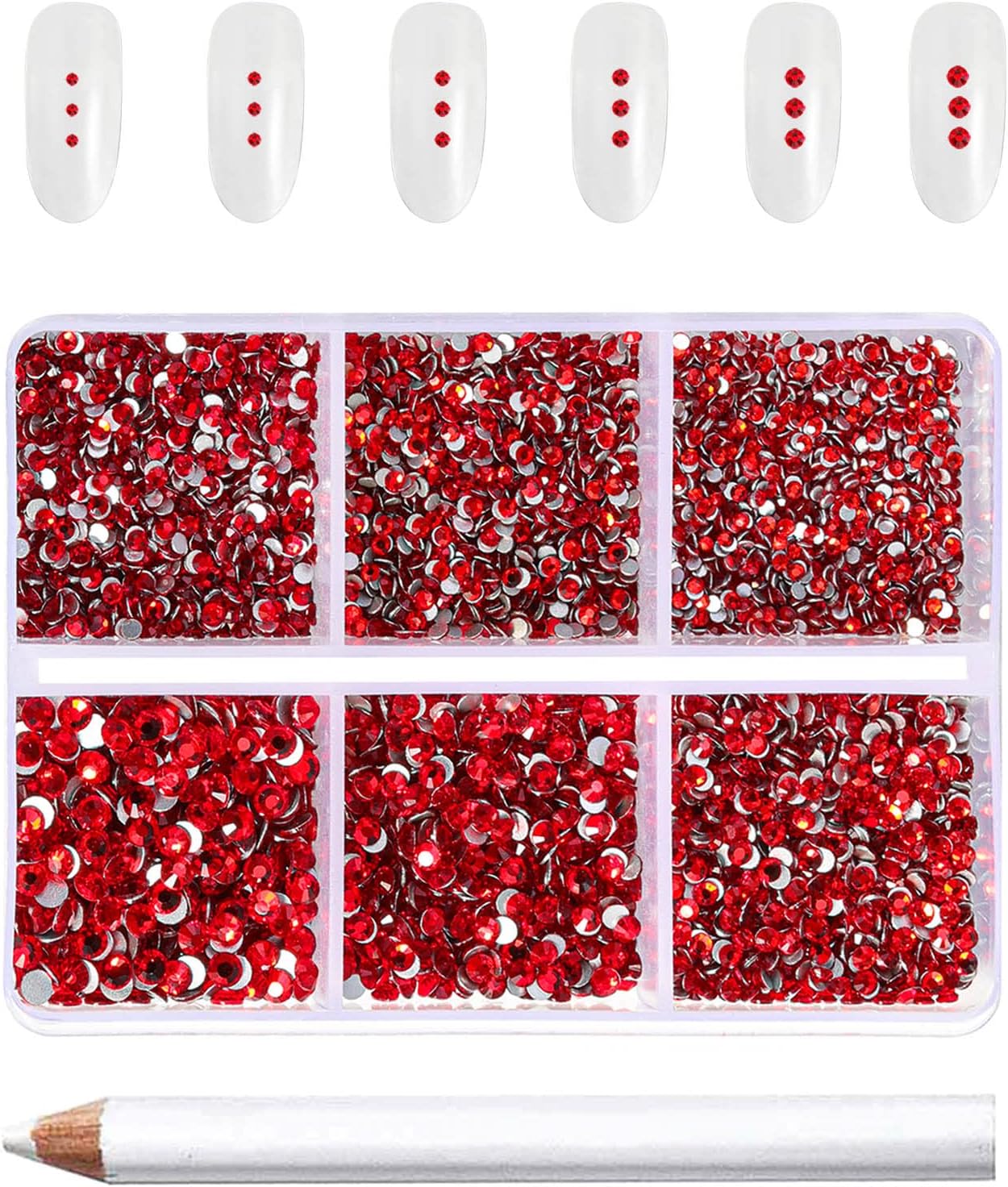 Beadsland 7200pcs Flatback Rhinestones, Red AB Rhinestone Nail Gems Round Crystal Rhinestones for Crafts,Mixed 6 Sizes with Wax Pencil Kit, SS3-SS10, Light Siam