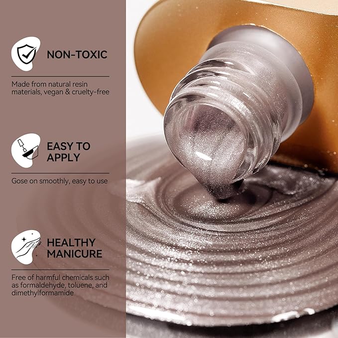 Cat Eye Nail Polish Air Dry Fast, Nail Polish Non Gel with Magnetic, Brown Metallic Nail Lacquer Holographic Fingernail Polish Mooncat Nail Concealer Polish For Nail Art Long Lasting 1PC