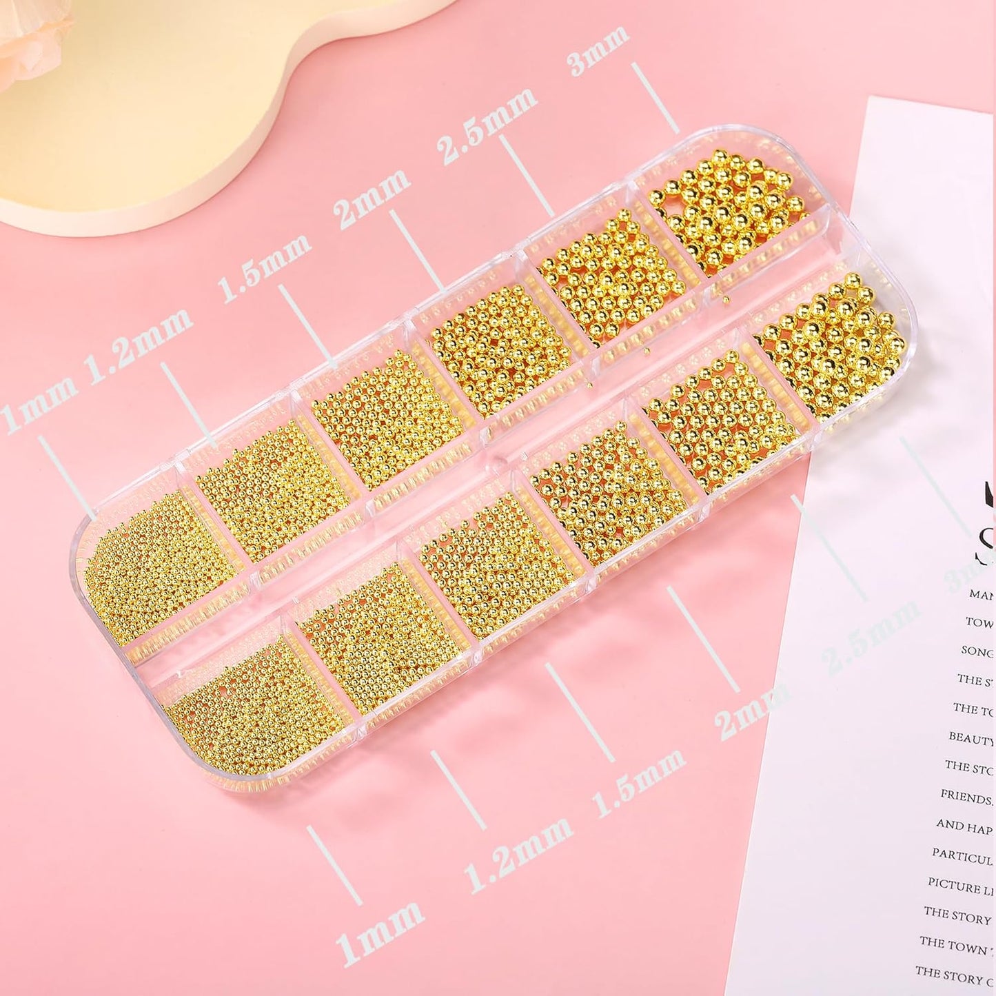 Mini Small Stainless Steel Beads Nail Chain Charms Nails Art Decorations Gun Grey Nail Studs Gold Caviar Nail Charms DIY Tool Nail Studs Accessories Caviar Beads for Nails (Gold) 1
