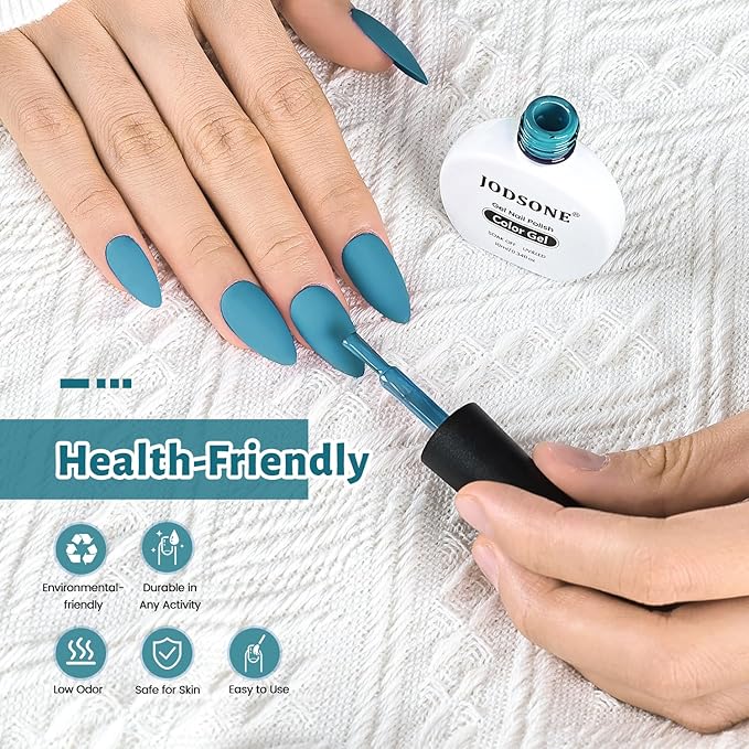 JODSONE Dark Turquoise Gel Nail Polish 10ml Soak Off Nail Polish Aegean Blue Nail Color Salon Quality Long-Lasting Vegan & Cruelty-Free Need U V Lamp Curing