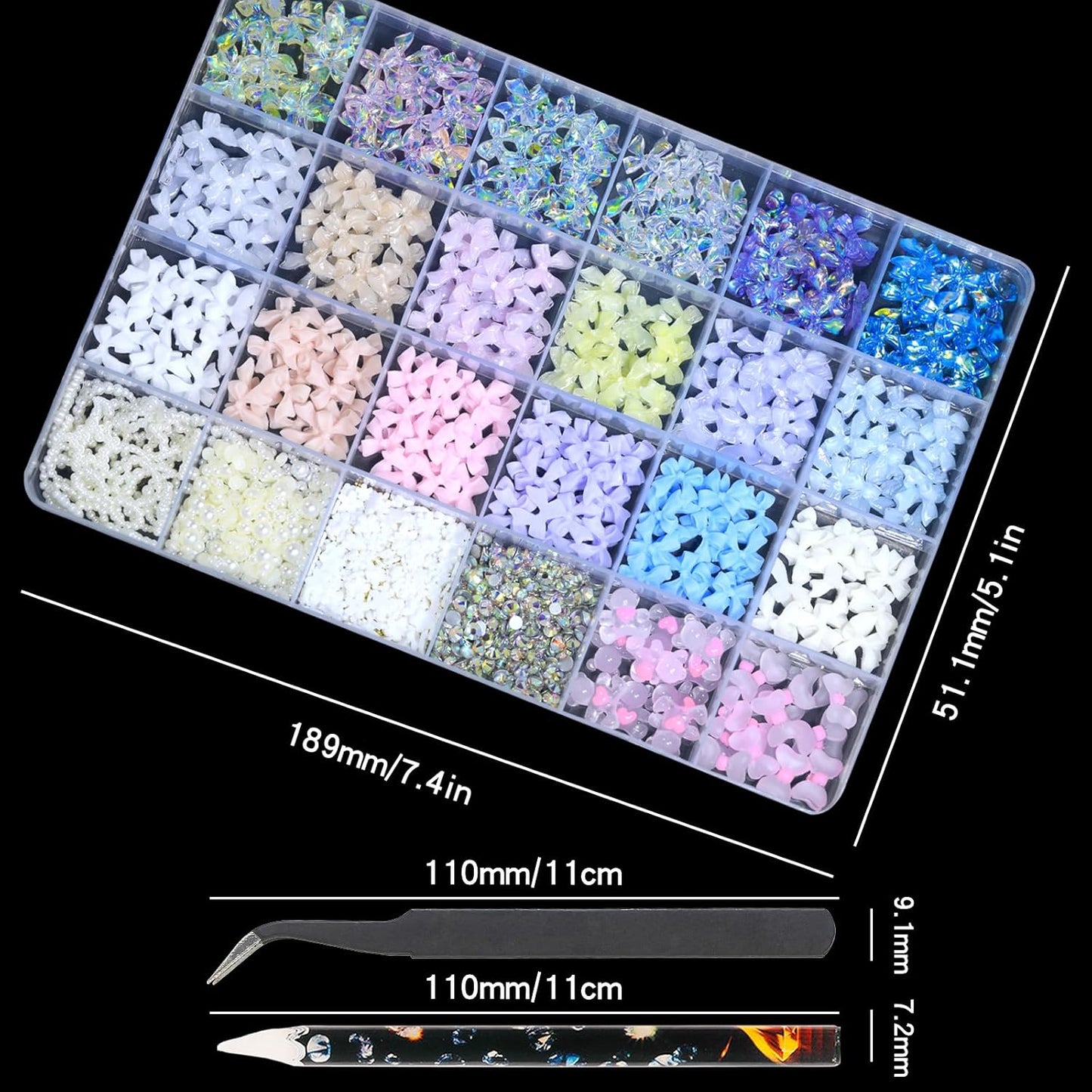 HNUIX Bow Nail Charms for Nails - Colorful Bow-Knot, Manicure DIY Crafts, Flat Back Pearls 1600 Pieces Nail Decoration Kit