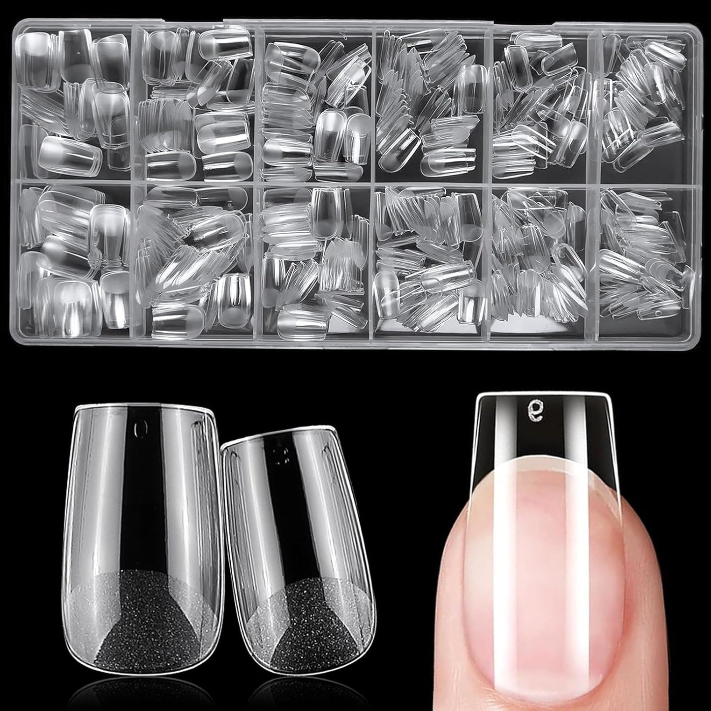 AddFavor Short Square Gel Nail Tips, 600pcs Acrylic Nail Tips Full Cover Clear Press on Nails False Tips for Nail Extension, 12 Sizes Short Fake Nails