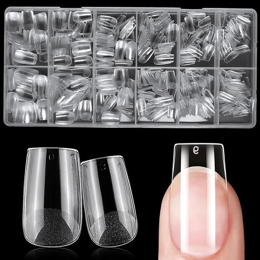 AddFavor Short Square Gel Nail Tips, 600pcs Acrylic Nail Tips Full Cover Clear Press on Nails False Tips for Nail Extension, 12 Sizes Short Fake Nails