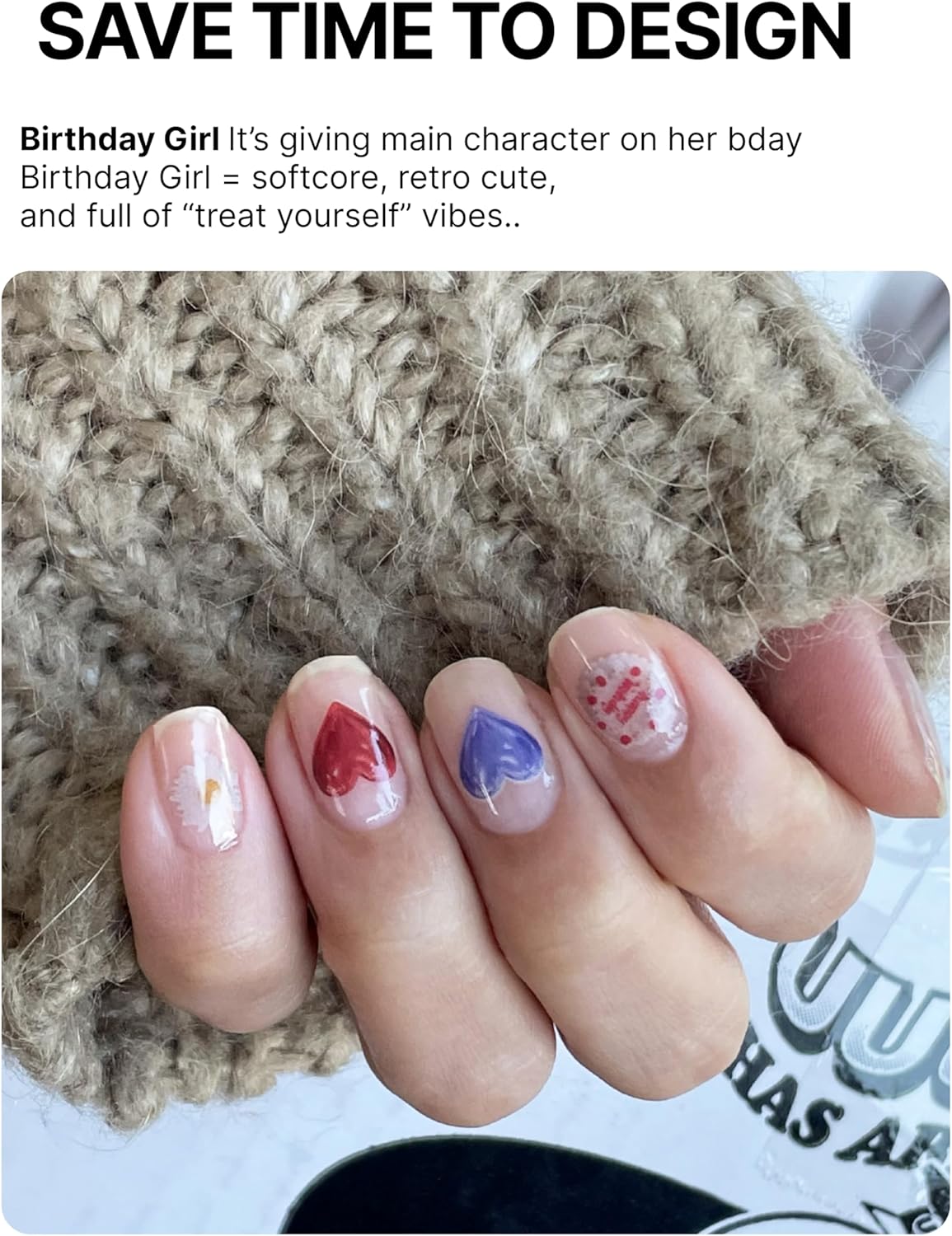 UUUUUU Semi Cured Gel Nail Strips | Salon-Quality | UV Free Gel Nail Wraps for Women | Easy Peel&Stick | Long-Lasting up to 14 Days | 28 Strips Set+File & Wipes | Gift-Ready (UGN105 Birthday Girl)