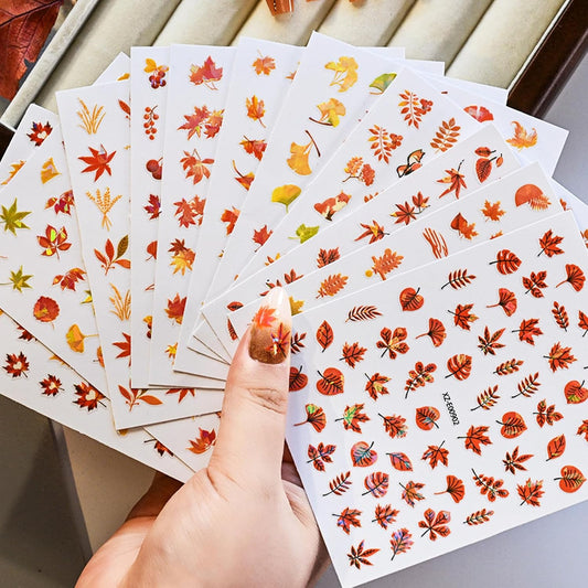 12Sheets Autumn Maple Leaves Nail Stickers 3D Self-Adhesive Fall Nail Art Stickers Gold Yellow Pumpkins Ginkgo Leaf Nails Design Decal Thanksgiving Day Nail Art Decoration for Women DIY Nail Supplies