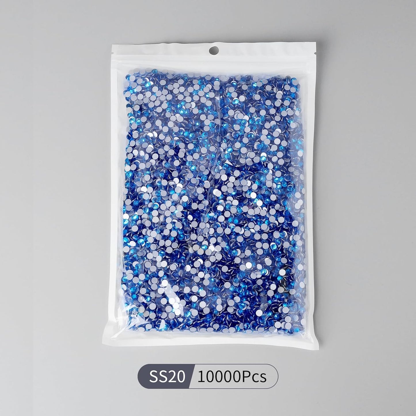 10000PCS Capri Blue Rhinestones Bulk, Flat Back Crystal Glass Stone Round Gems,SS20, 4.6-4.8mm