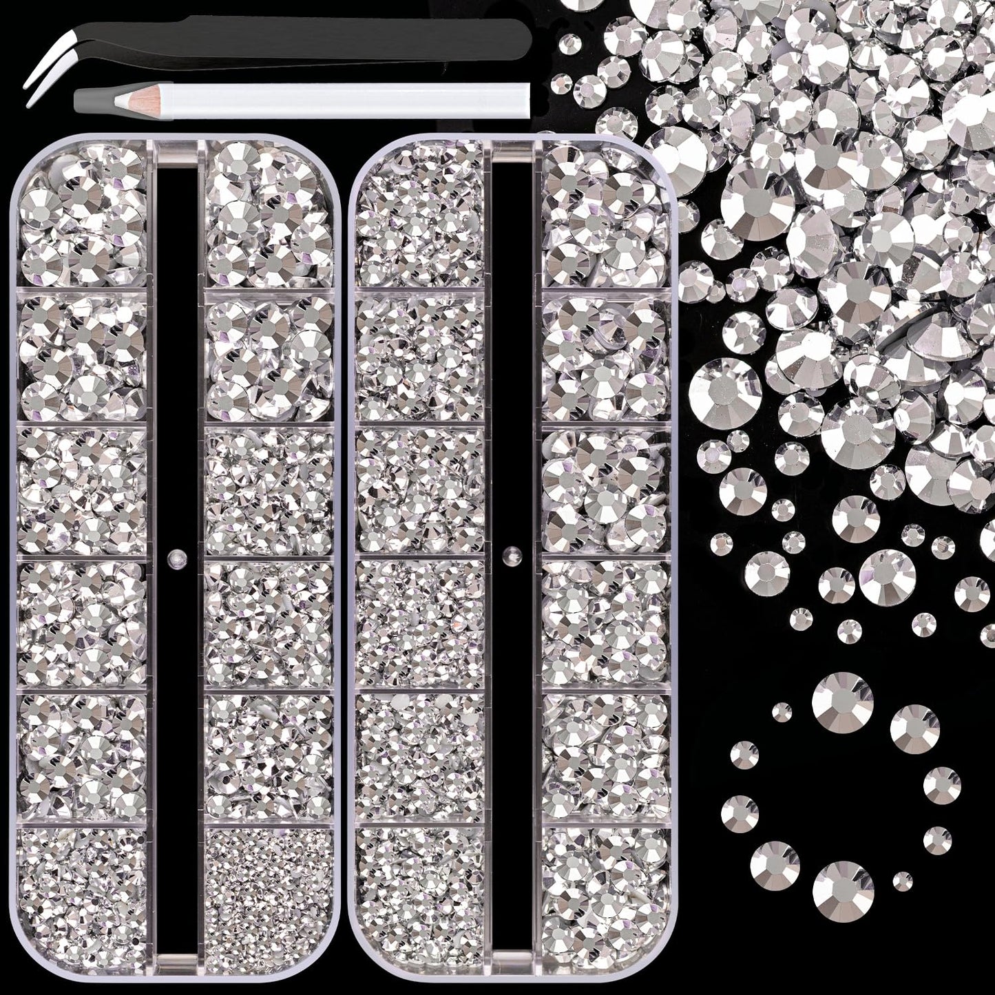 Resin Rhinestones for Crafting, 2 Boxes Silver Flatback Crystals for Bedazzling Crafts DIY Nail Art Deco, Non Hotfix Bulk Gems for Tumbler Shoes Clothing Fabric Face Makeup