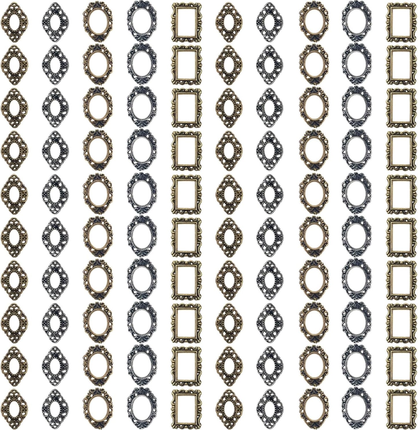100PCS Frame Charms for Women Girls, Gothic Photo Frame Metal Nail Charms Retro Gold Silve Manicure Accessories 3D Flatback Jewels for DIY Nail Art Crafts Decoration