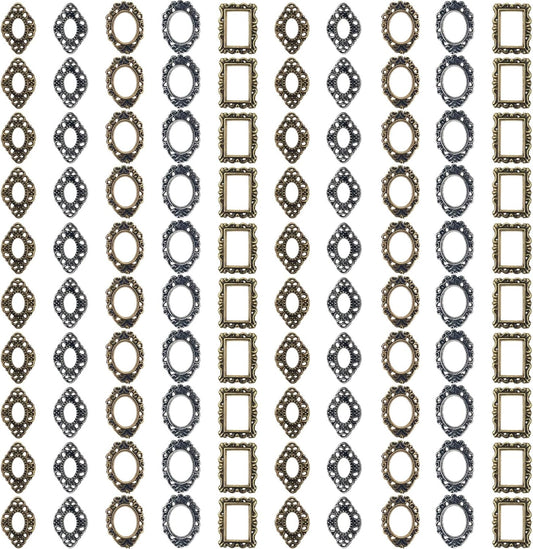 100PCS Frame Charms for Women Girls, Gothic Photo Frame Metal Nail Charms Retro Gold Silve Manicure Accessories 3D Flatback Jewels for DIY Nail Art Crafts Decoration