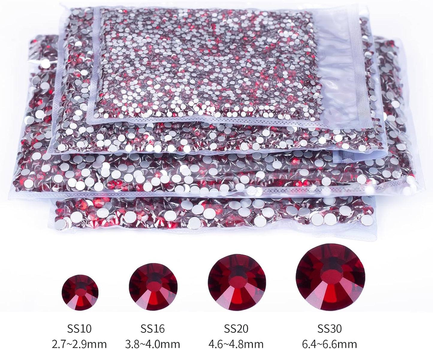 10000PCS Dark Red Rhinestones Bulk, Flat Back Crystal Glass Stone Round Gems,SS10, 2.7-2.9mm