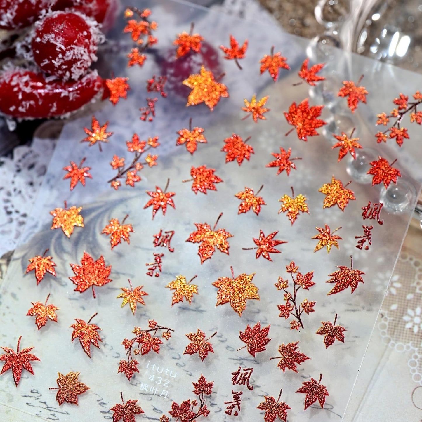 1 Sheets Fall Nail Stickers for Nail Art 5D Self-Adhesive Embossed Maple Leaf Nail Art Stickers Red Autumn Maple Leaves Nail Decals Thanksgiving Nail Design Sticker for Women DIY Manicure