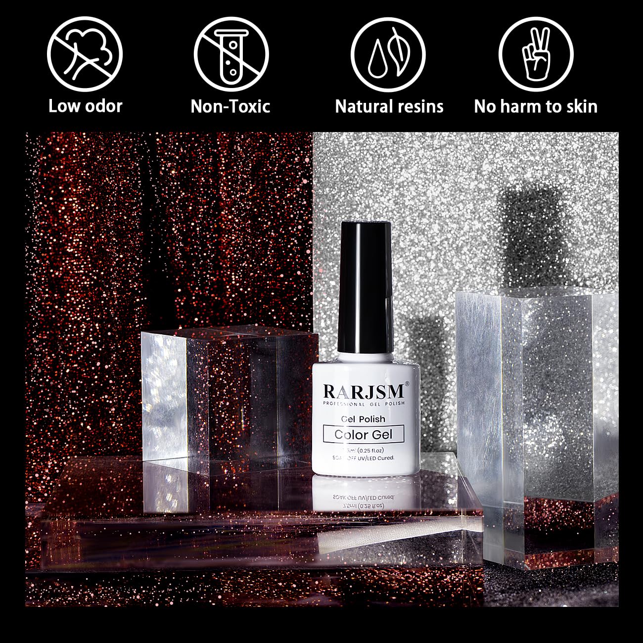 RARJSM Reflective Glitter Gel Polish Rose Gold Disco Shimmer Sparkling Glitter Iridescent Sparkly Shiny Gel Polish Holographic Gelpolish Soak off U V/L E D Nail Art Varnish for Salon DIY at Home