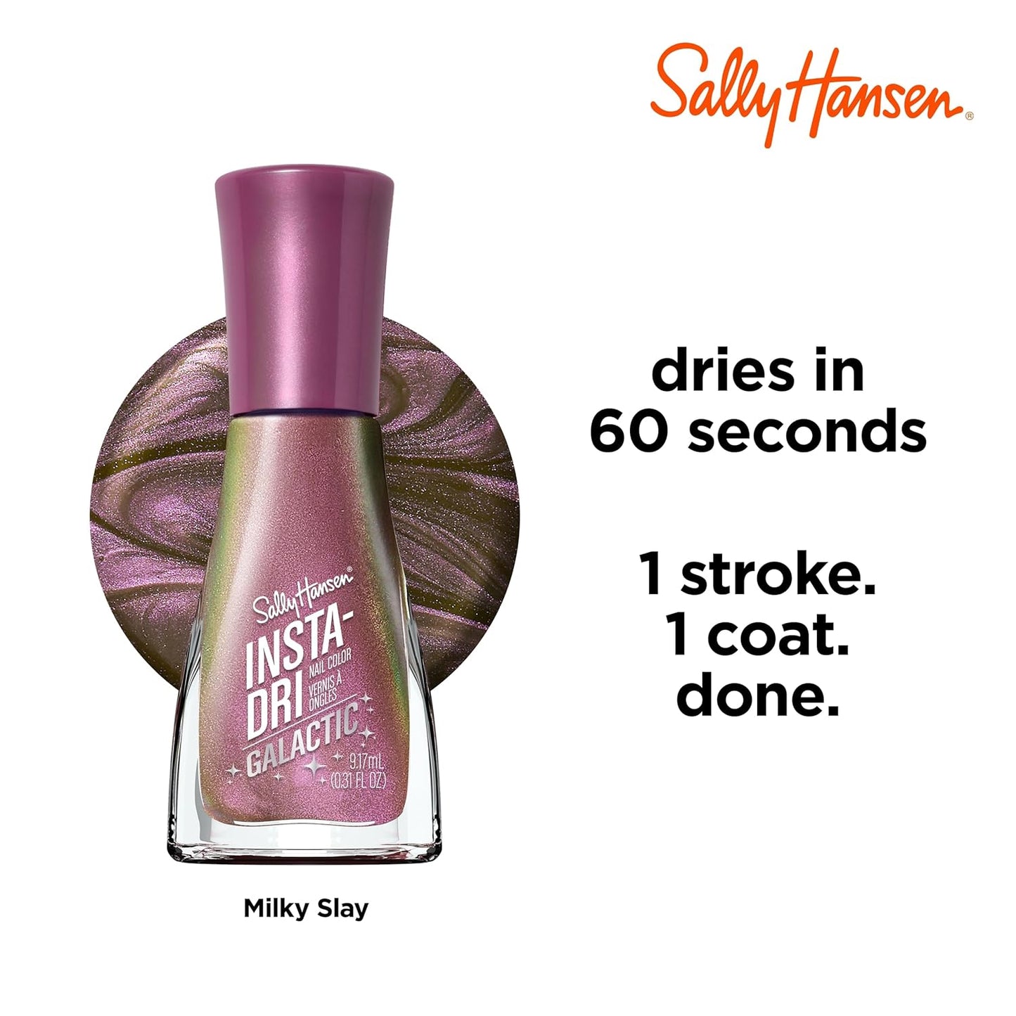 Sally Hansen Insta-Dri Galactic Nail Polish | Quick Dry, Long Lasting, Streak-Free Shine | | Semi-Opaque, Shimmery | 113 Milky Slay | Iridescent Brown Purple Nail Color