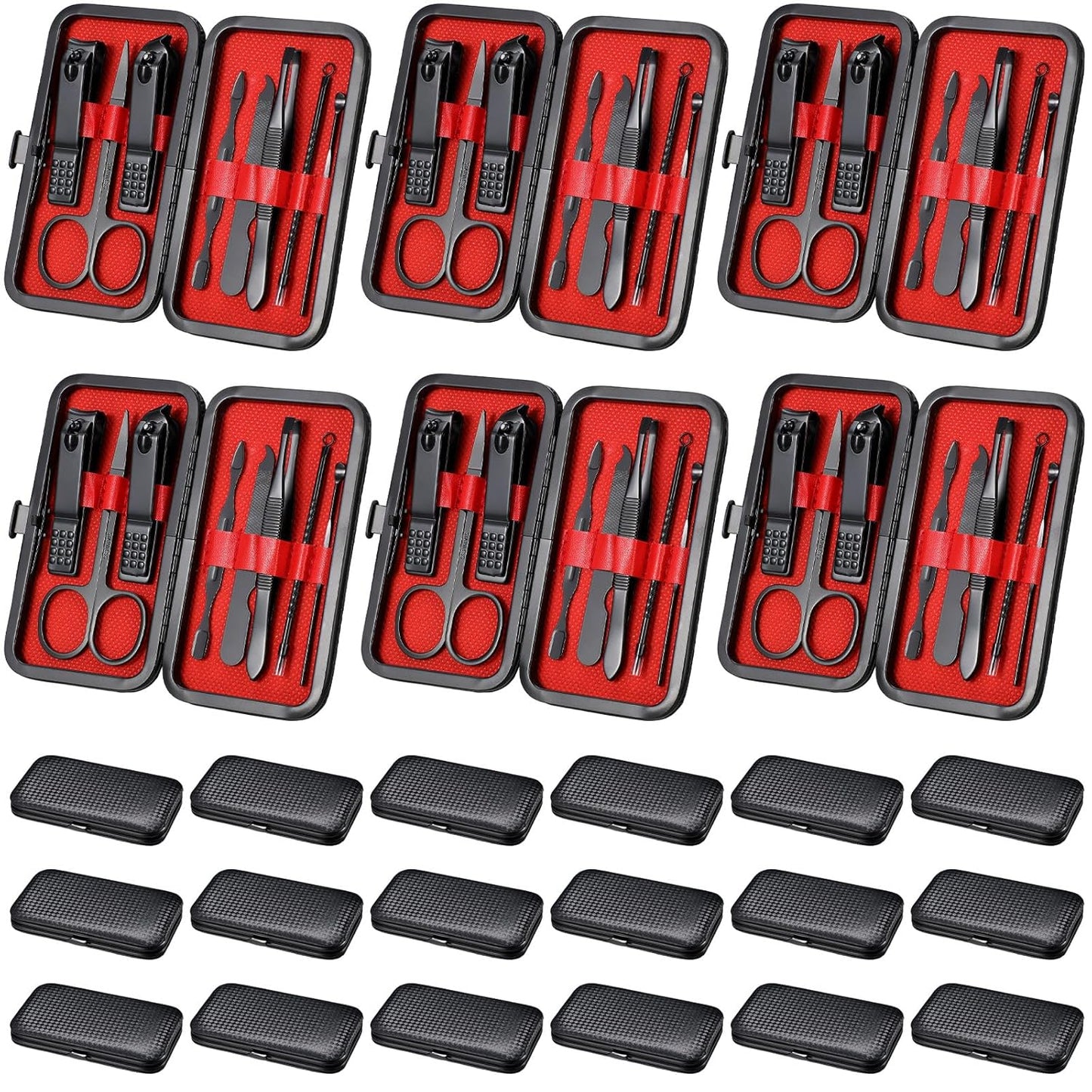Lasnten 24 Set Christmas Manicure Set Bulk Nail Clippers Grooming Nail Kit Stainless Steel Professional Pedicure Kit Pedicure Tools with Travel Case Gifts for Xmas Men Women(8 in 1,Red Black)