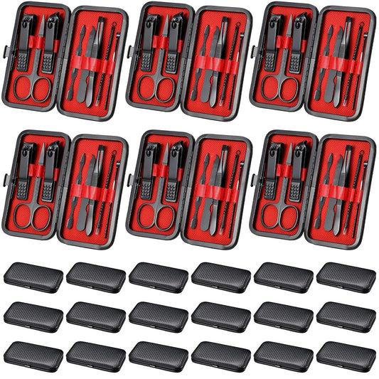 Lasnten 24 Set Christmas Manicure Set Bulk Nail Clippers Grooming Nail Kit Stainless Steel Professional Pedicure Kit Pedicure Tools with Travel Case Gifts for Xmas Men Women(8 in 1,Red Black)