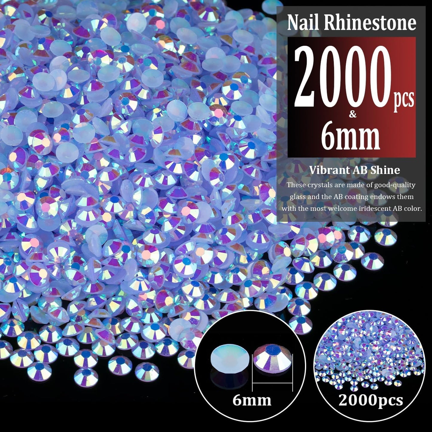 2000pcs 6mm Resin Rhinestones Bulk, Sky Blue AB Flatback Round Jelly Rhinestones Bedazzling Non Hotfix Crystal Gems Large Quantity Wholesale for DIY Crafts Clothes Tumblers Face Makeup Manicure