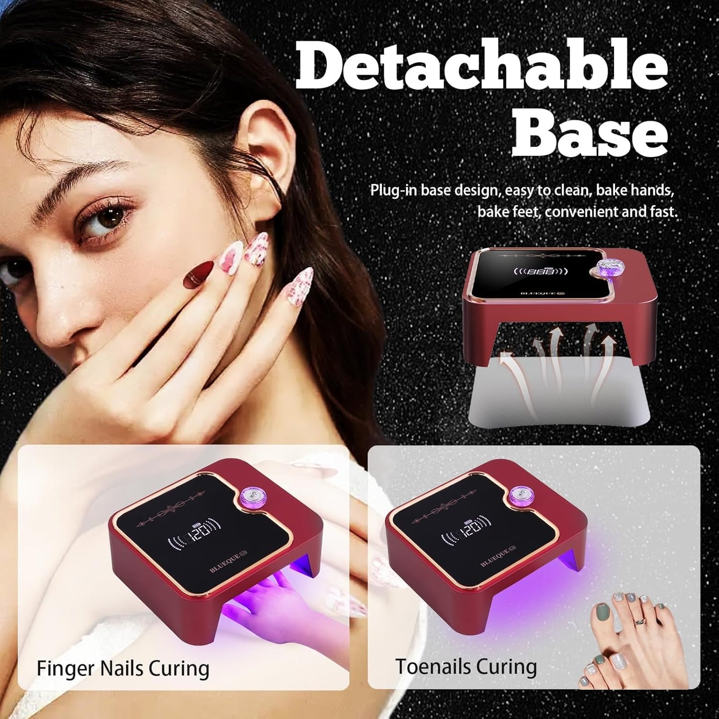 Cordless Rechargeable Nail Lamp 288W, Rechargeable UV Nail Dryer Gel Polish Curing Light with 4 Timers, Knob & Full LCD Display Screen, Magnetic Metal Mirror Base