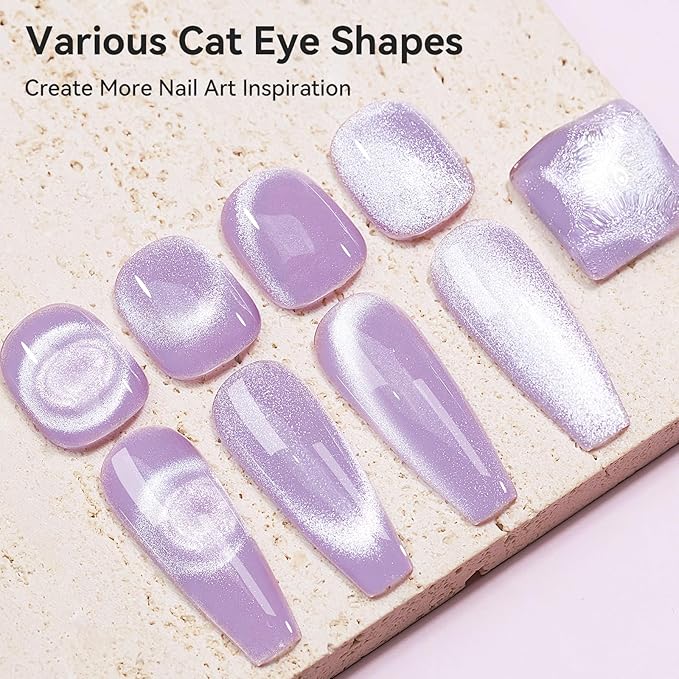 Cat Eye Gel Nail Polish 12ML, Lavender Purple Smoothie Magnetic Gel Polish Holographic Shimmer Glitter Cats Eye Nail Polish with Magnet Stick Soak Off UV Nail Art Varnish