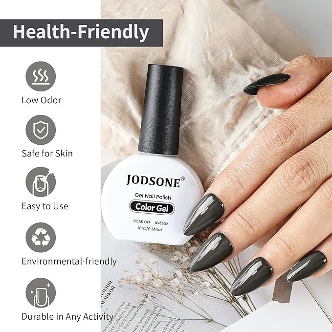 JODSONE Grey Dark Gel Nail Polish 10ml Soak Off Nail Polish Black Grey Nail Color Salon Quality Long-Lasting Low Odor Need U V Lamp Curing