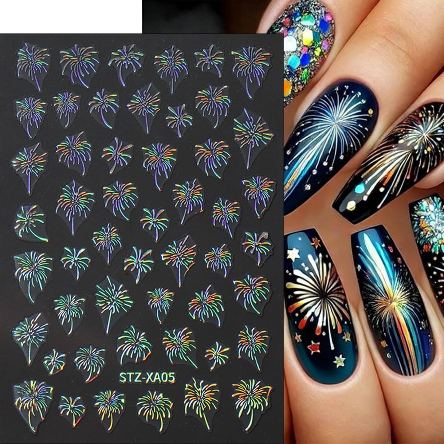 6Sheets Christmas Nail Art Stickers Snowflake Christmas Tree Nail Decals with Colorful Snowflake Pink Xmas Tree Snowball Firework Bow Nail Design DIY Christmas Nail Supplies Nail Decor for Women Girls