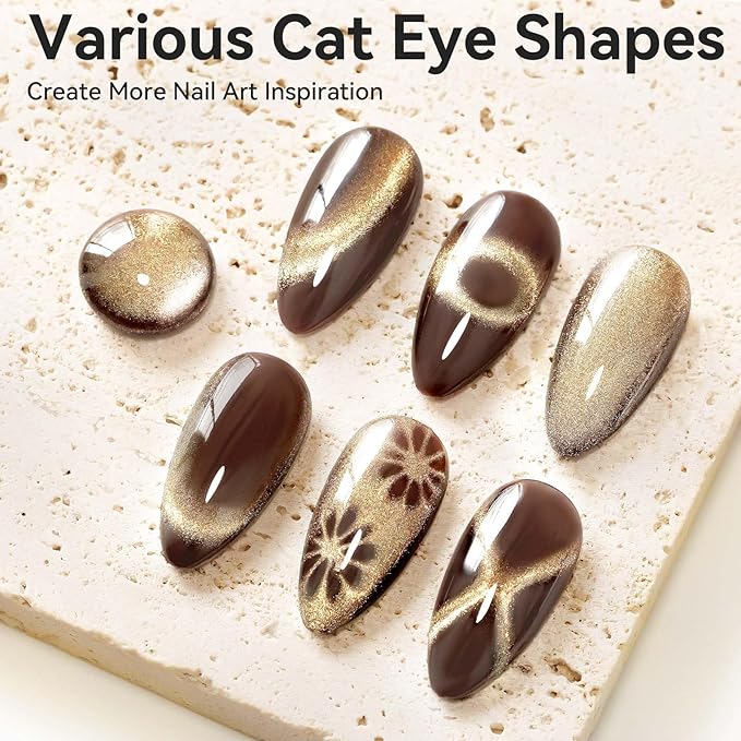 Cat Eye Gel Nail Polish, Brown Magnetic Gel Polish, Glitter Holographic Nail With Magnet Shimmer Cateye Effect Art Manicure Salon DIY Home, 12ML