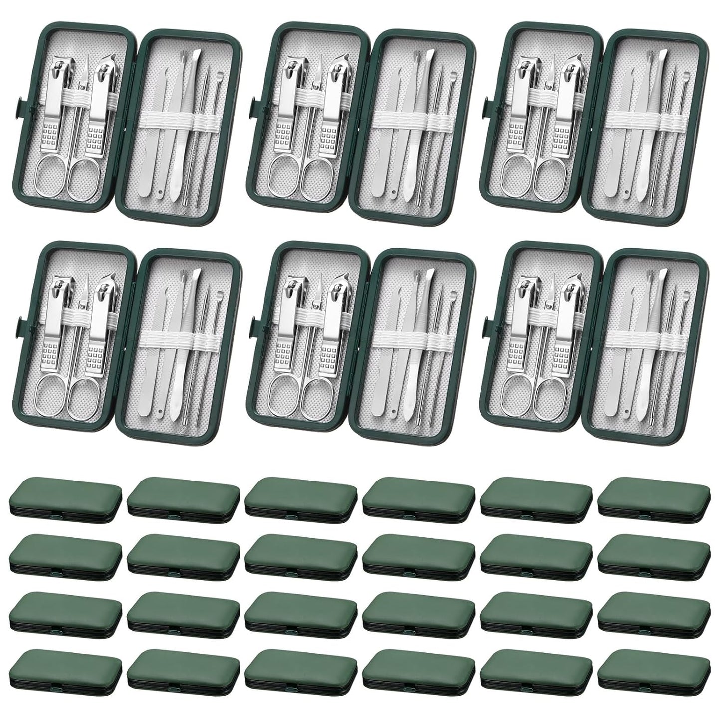 Lasnten 24 Set Christmas Manicure Set Bulk Nail Clippers Grooming Nail Kit Stainless Steel Professional Pedicure Kit Pedicure Tools with Travel Case Gifts for Xmas Men Women(8 in 1,Dark Green)